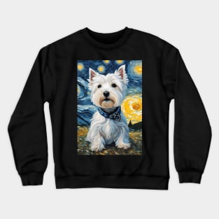 Adorable West Highland White Terrier Dog Breed Painting in a Van Gogh Starry Night Art Style Crewneck Sweatshirt